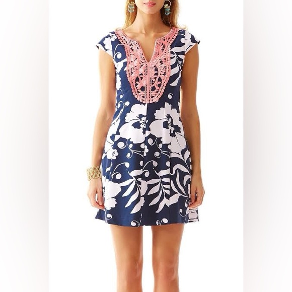 Lilly Pulitzer Briella Fit and Flare A line Floral Palm Beach dress Bright Navy - Picture 15 of 15